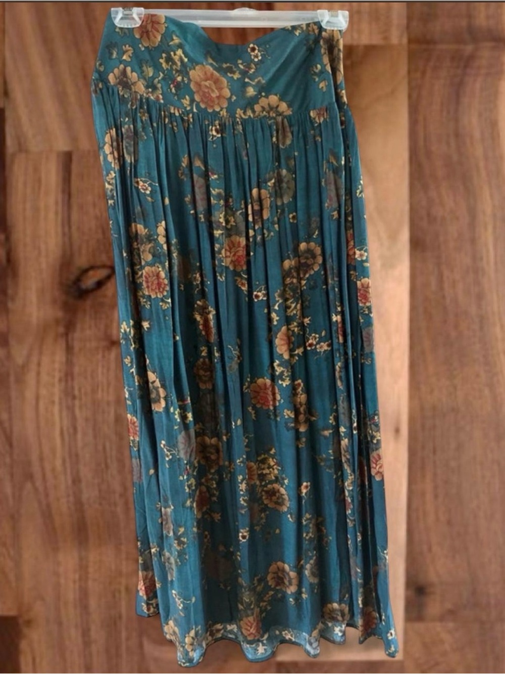 NATURAL LIFE Teal Floral Maxi Skirt with Rose and Mustard Accents